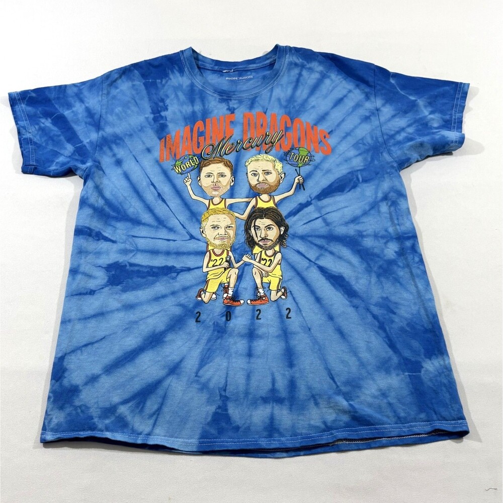 Imagine Dragons 2022 Mercury Tour Band Tee Graphic T-Shirt Blue Tie Dye Sz L
